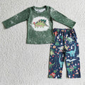 BLP0105 Dinosaur Green Print Boys Christmas Clothes Set
