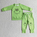 BLP0111 Green Frog Smiling Print Boys Christmas Clothes Set