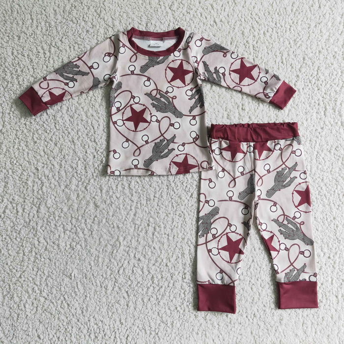 BLP0117 Cactus Stars Print Boys Christmas Pajamas Clothes Set