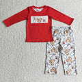 BLP0123 Cartoon Mouse Cookies Milk Holly Red Top Pants Boys Christmas Clothes Set