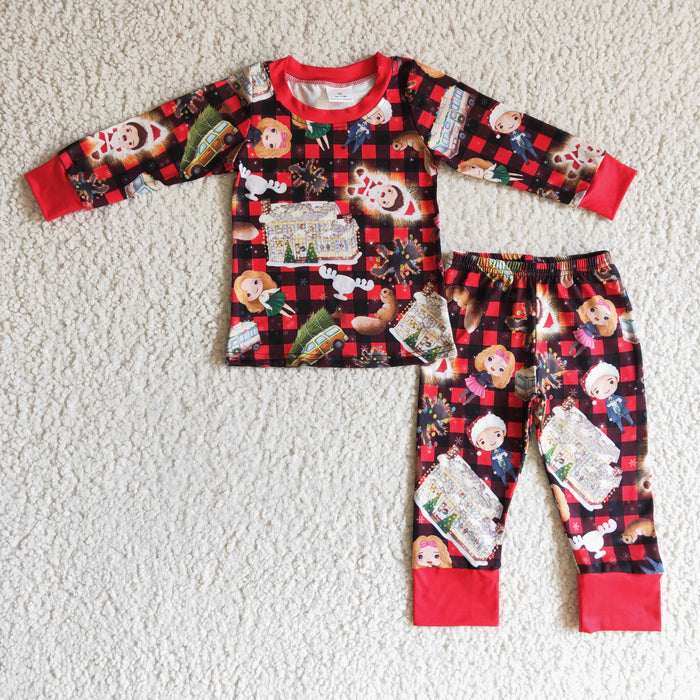 BLP0148 Film Characters Checkered Print Boys Christmas Pajamas Clothes Set