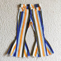 Blue Orange White Stripes Denim Bell Bottom Jeans Girls Pants P0029