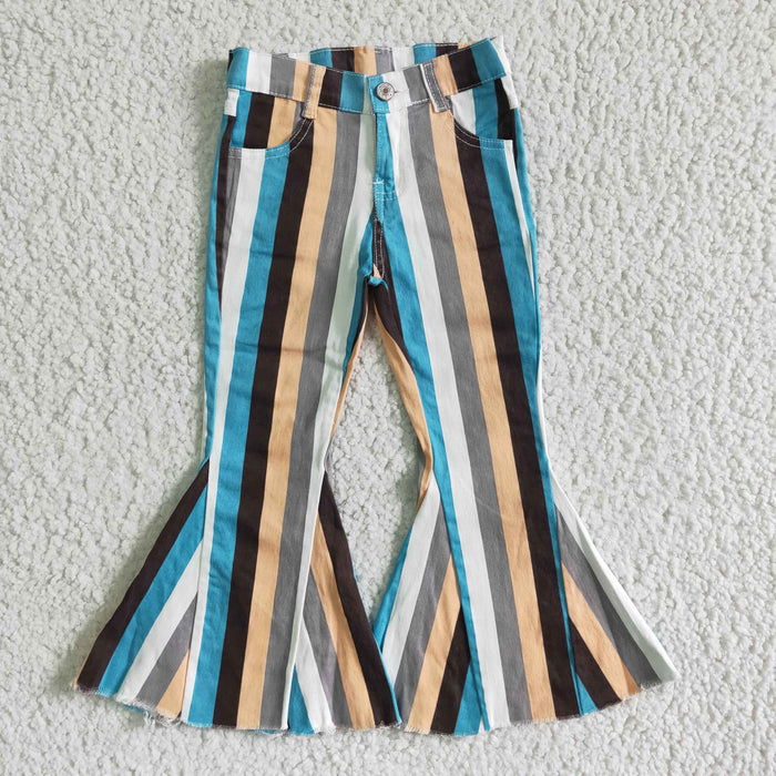 Blue Stripes Girls Bell Bottom Jeans  P0002