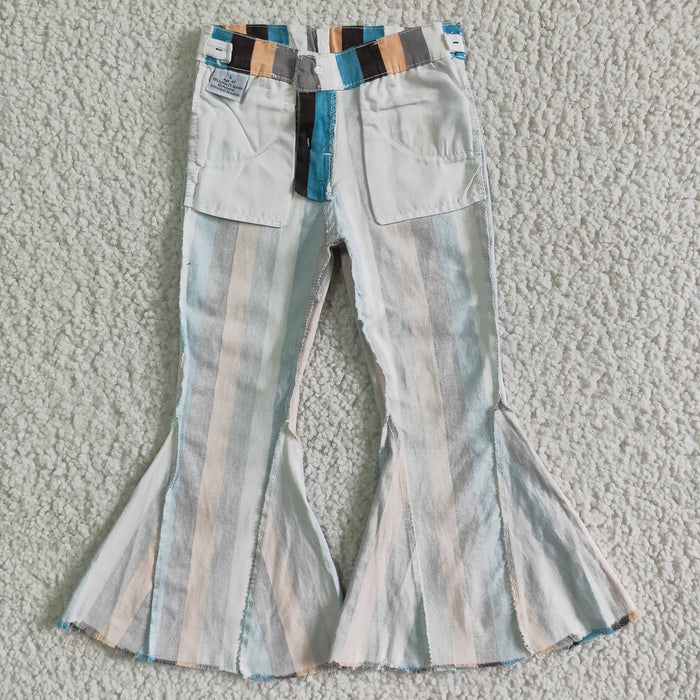 Blue Stripes Girls Bell Bottom Jeans  P0002