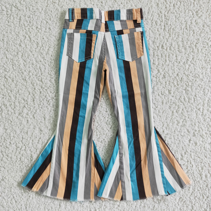 Blue Stripes Girls Bell Bottom Jeans  P0002