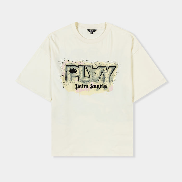 Boxy Graffiti Mens Short Sleeve Shirt (Beige/Turquoise)