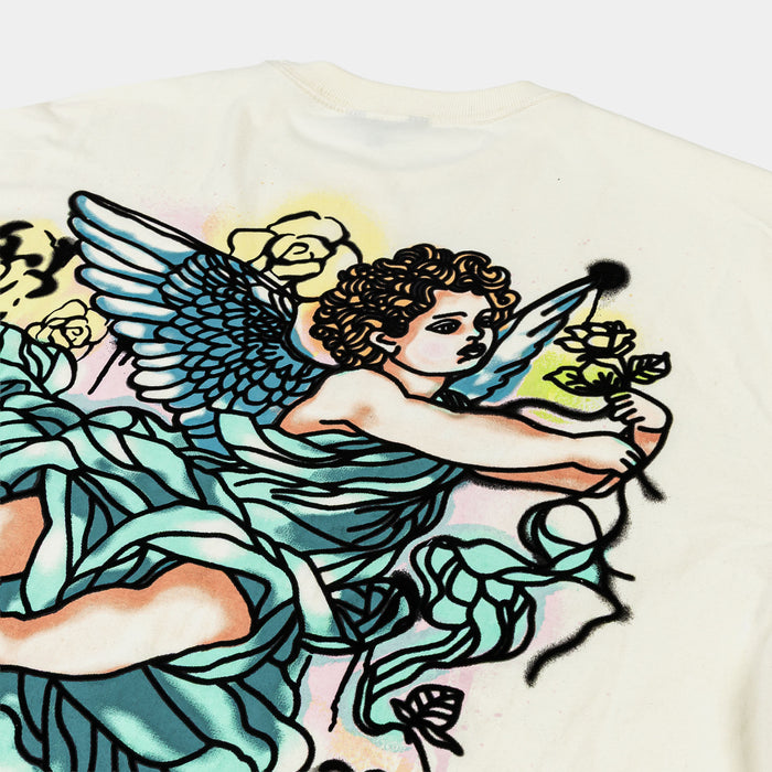 Boxy Graffiti Mens Short Sleeve Shirt (Beige/Turquoise)
