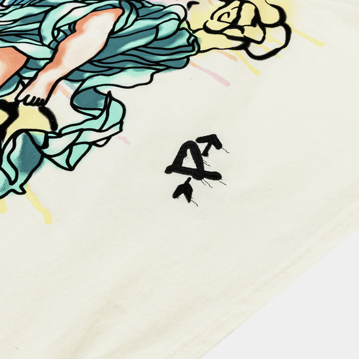 Boxy Graffiti Mens Short Sleeve Shirt (Beige/Turquoise)