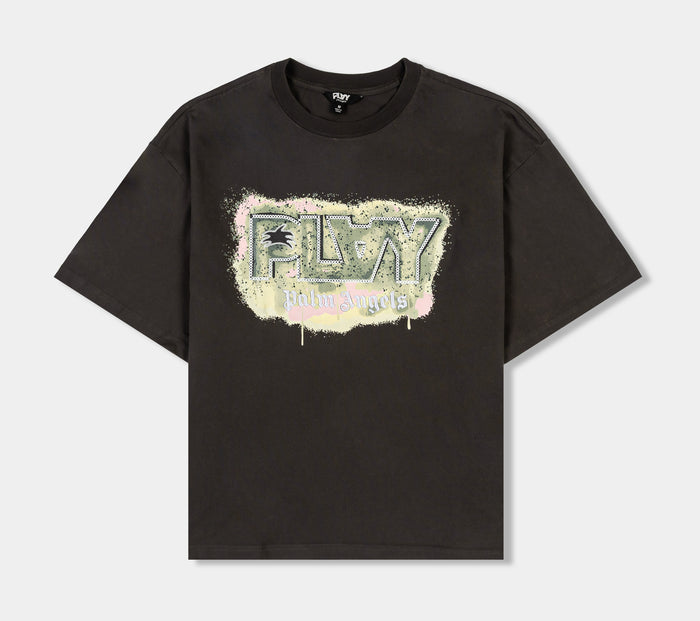 Boxy Graffiti Mens Short Sleeve Shirt (Grey/Turquoise)