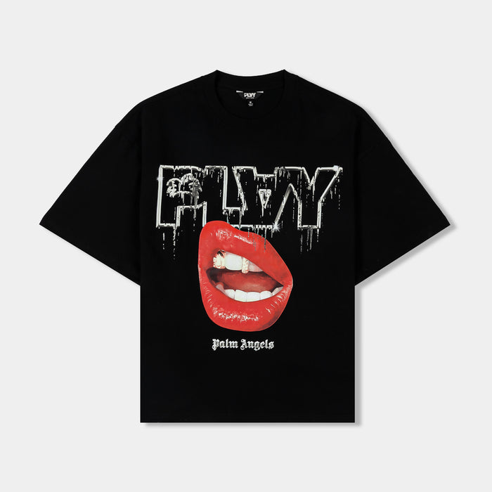 Boxy Lips Mens Short Sleeve Shirt (Black/Red)