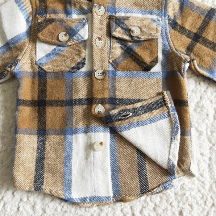 Boys brown plaid hoodie coat BT0076