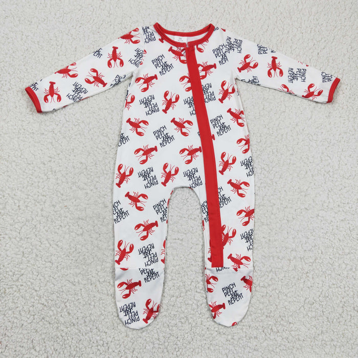 Boys crawfish print footie romper      LR0257