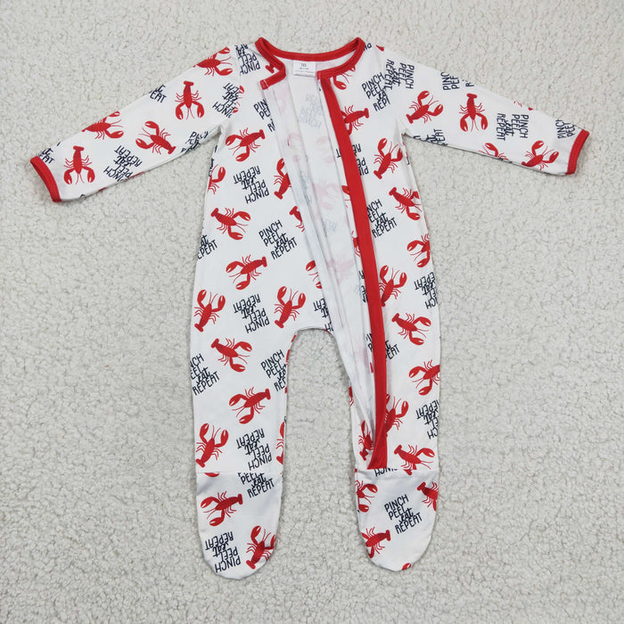 Boys crawfish print footie romper      LR0257