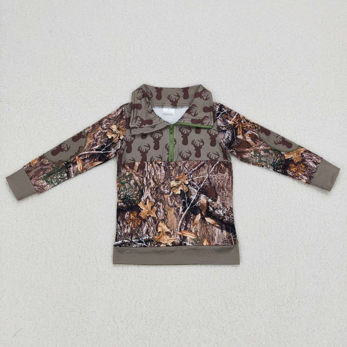 Boys Deer camo print boy zipper pullover     BT0094