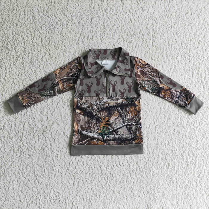 Boys Deer camo print boy zipper pullover     BT0094