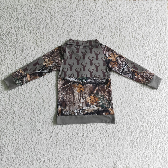 Boys Deer camo print boy zipper pullover     BT0094