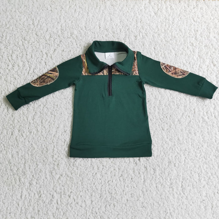 Boys green with camo pullover top   6 B8-16