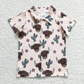 Boys highland cow print button up shirt   BT0133