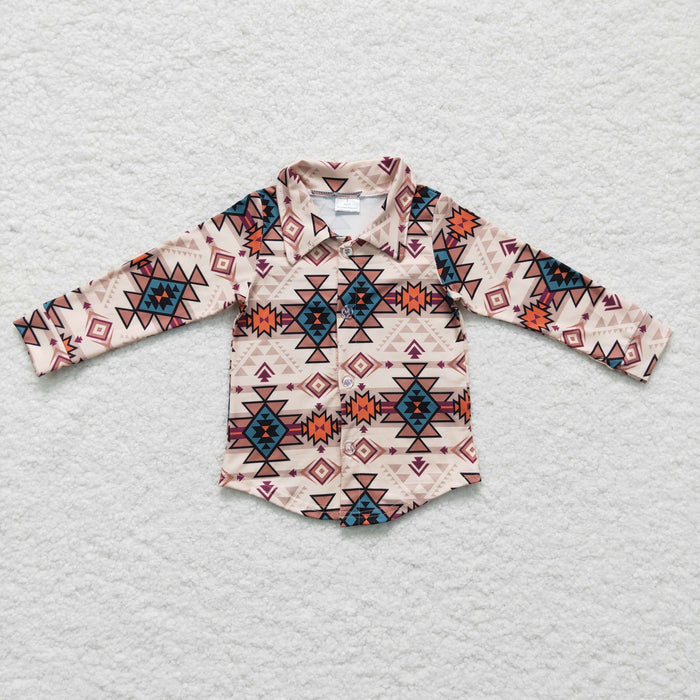 Boys long sleeve aztec print button up shirt  BT0127