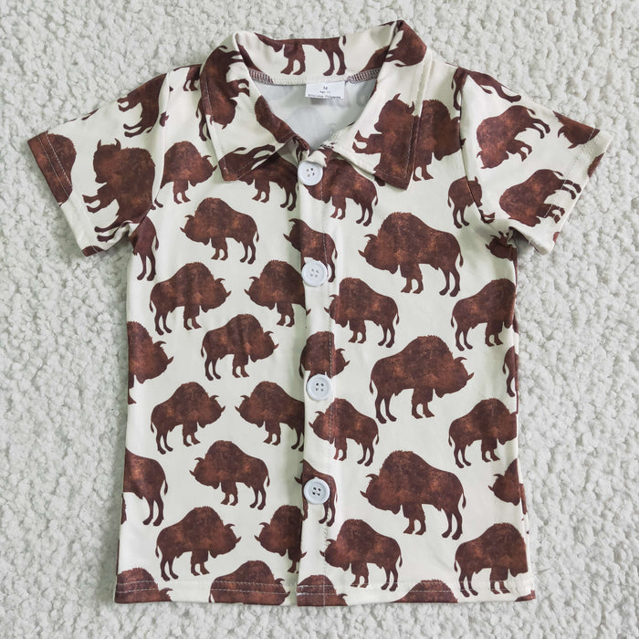 Boys short sleeve bull print summer western shirts BT0004
