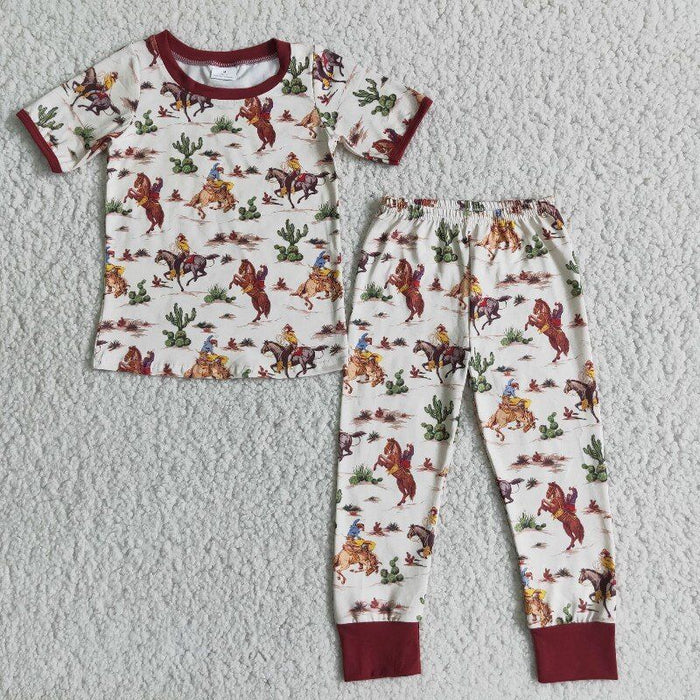 Boys short sleeve cowboy print western pajamas  D4-14