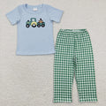 Boys Tractors cow print Green Plaid pants outfits BSPO0089