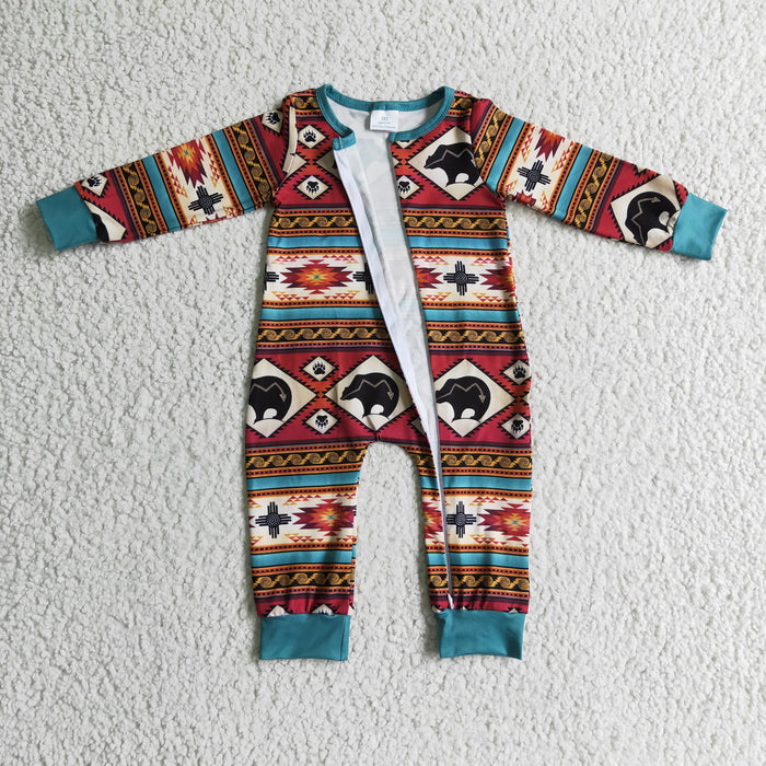 Boys western print zipper romper    LR0183