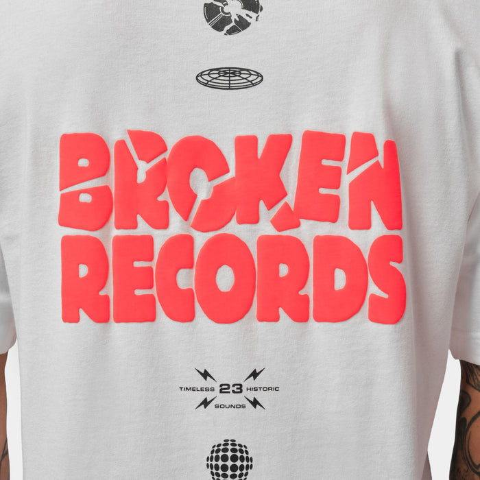 Broken Records Graphic Mens Short Sleeve Shirt (White/Infrared 23)