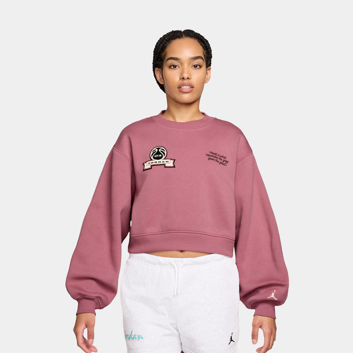 Brooklyn Fleece Cropped Crew Neck Pullover Womens Sweatshirt (Desert Berry/Sail)