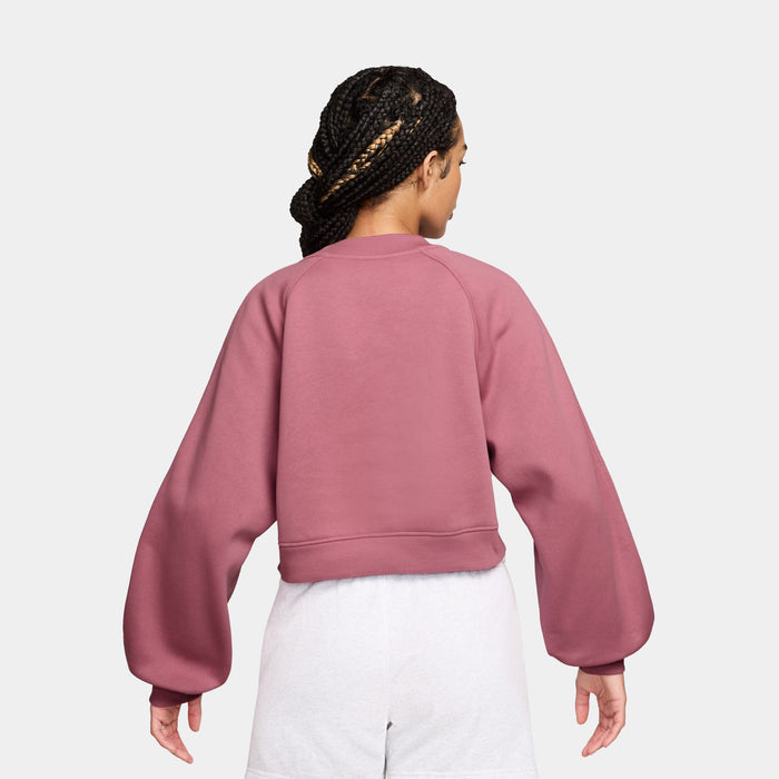 Brooklyn Fleece Cropped Crew Neck Pullover Womens Sweatshirt (Desert Berry/Sail)