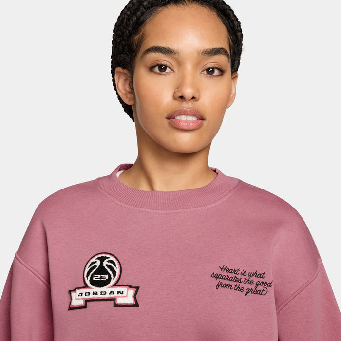Brooklyn Fleece Cropped Crew Neck Pullover Womens Sweatshirt (Desert Berry/Sail)