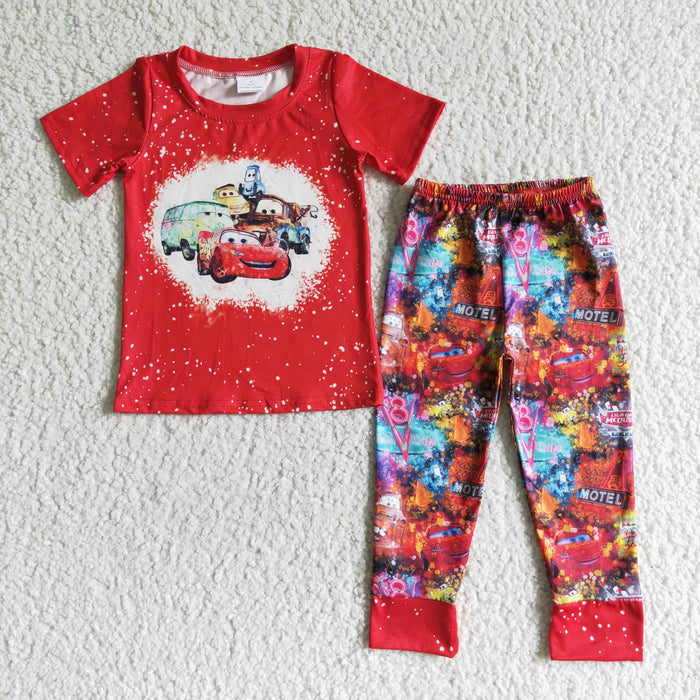 BSPO0011 Cartoon Car Red Top Pants Boys Clothes Set