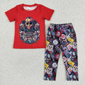 BSPO0012 Cartoon CRYSTAL LAKE Red Top Pants Kids Halloween Clothes Set