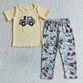 BSPO0014 Dog Trucks Embroidery Yellow Top Camo Pants Boys Hunting Outfits