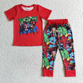 BSPO0021 Cartoon Hero Red Top Pants Boys Clothes Set