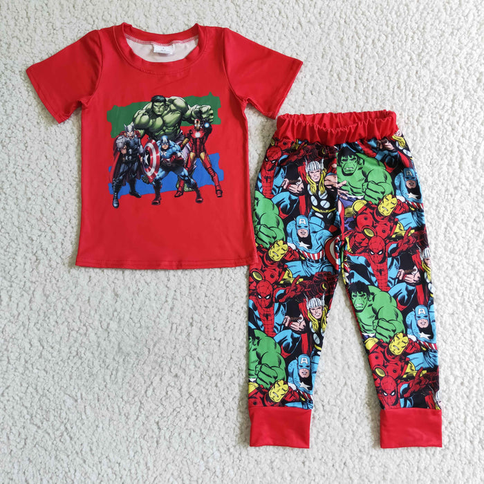 BSPO0021 Cartoon Hero Red Top Pants Boys Clothes Set