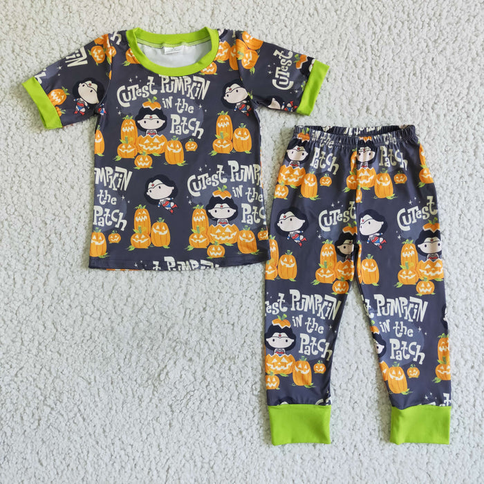BSPO0027 Pumpkin Patch Print Kids Halloween Pajamas Clothes Set