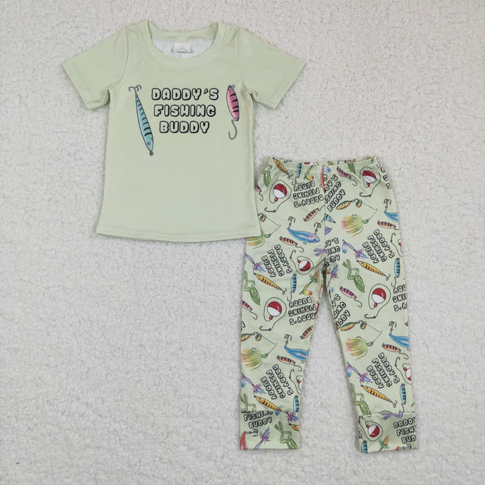 BSPO0038 Daddy's Fishing Buddy Print Boys Clothes Set