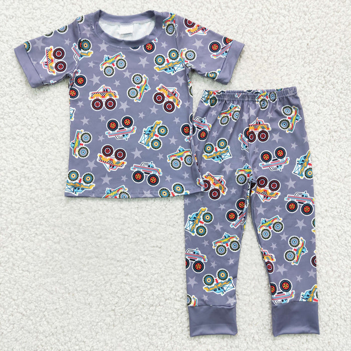 BSPO0039 Monster Trucks Stars Print Boys Pajamas Clothes Set