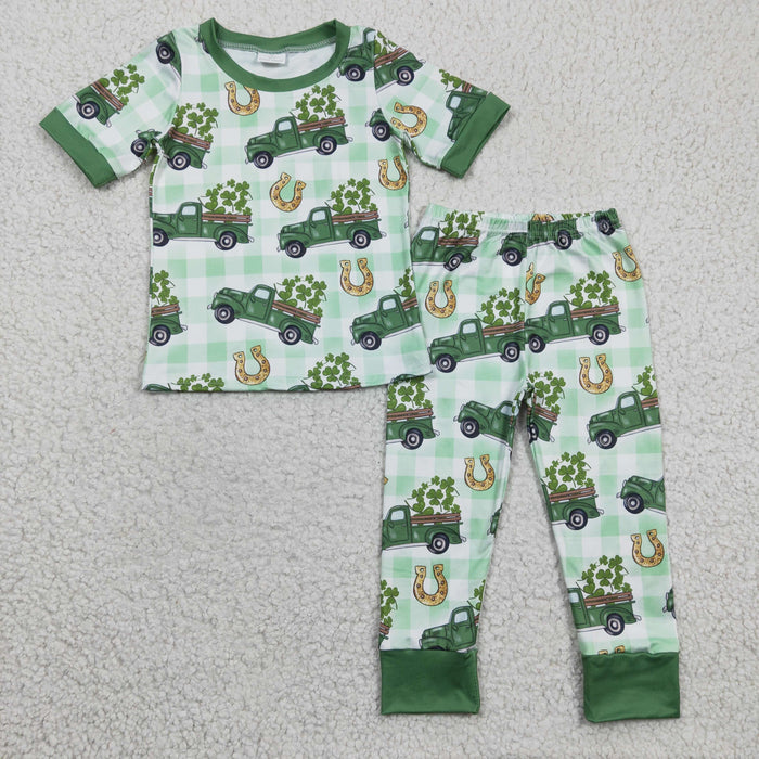 BSPO0043 Trucks Boys St. Patrick's Day Pajamas Clothes Set