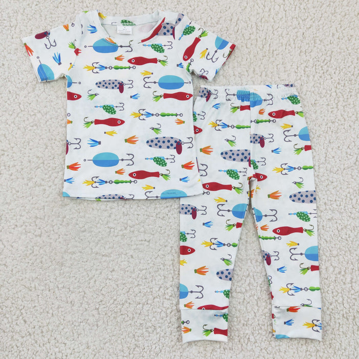 BSPO0062 Fishhook Print Boys Pajamas Clothes Set