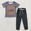 BSPO0063 Howdy Grey Top Black Pants Boys Western Outfits