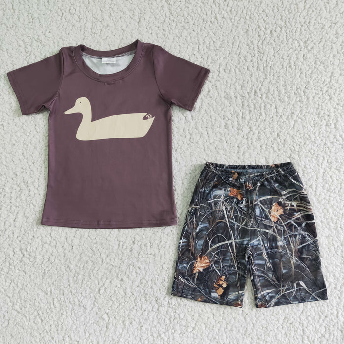BSSO0011 Duck Brown Top Camo Shorts Boys Summer Clothes Set