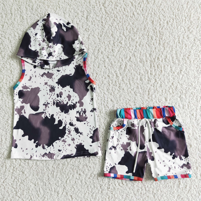 BSSO0050 Cowhide Hoodie Top Shorts Boy's Summer Outfits
