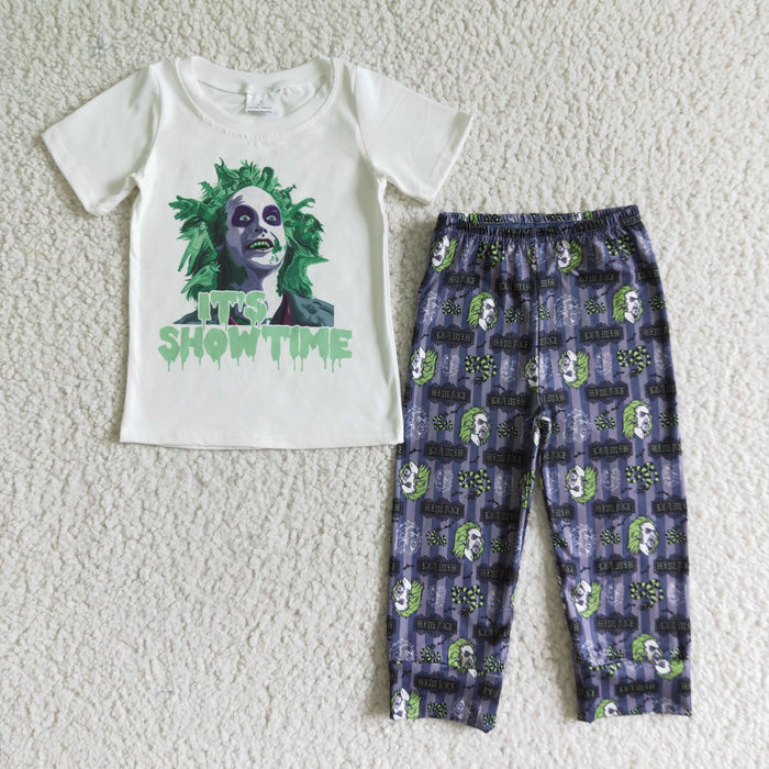 BSSO0084 IT'S SHOW TIME White Top Stripes Pants Boys Halloween Clothes Set