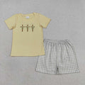 BSSO1717 baby Boys Embroidery Cross Easter Shorts Outfit