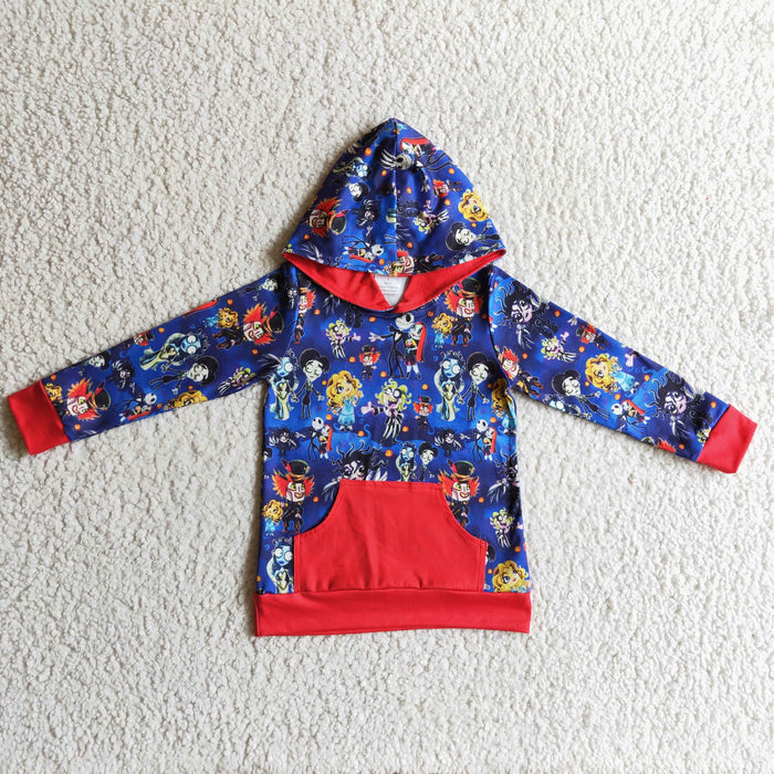 BT0031 Nightmar* Cartoon Blue Print Boys Halloween Hoodie Top