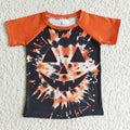 BT0043 Smiling Orange Tie-dye Print Boys Halloween Tee Shirts Top