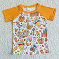 BT0044 Cartoon Bear Winni* Pumpkin Print Kids Fall Tee Shirts Top
