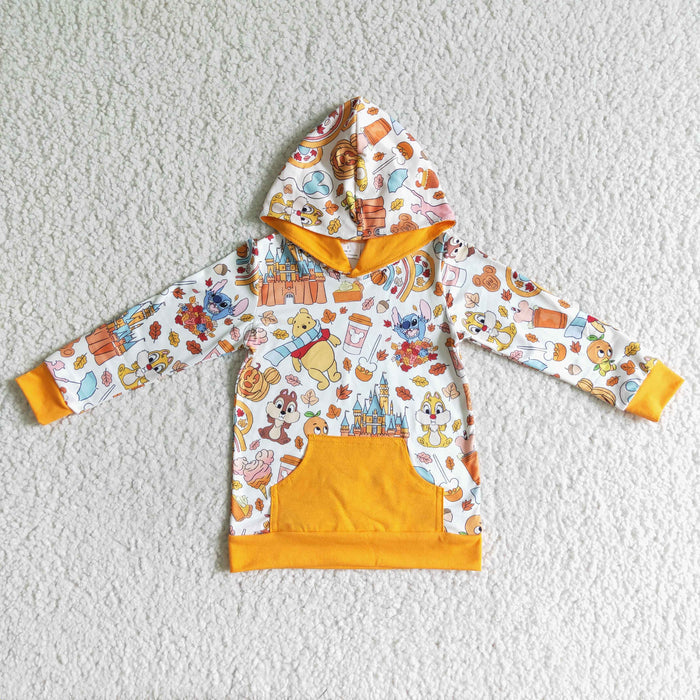 BT0045 Cartoon Bear Winni* Pumpkin Print Kids Fall Hoodie Top